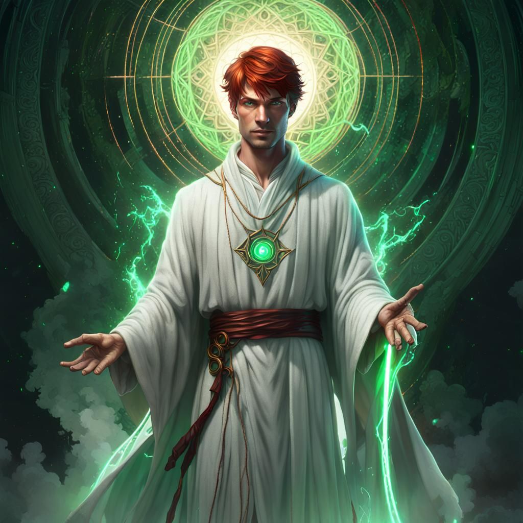 Young Mage on Vortex in Dark Fantasy Style