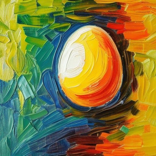 Vibrant Egg in Neo-Impressionist Style Oil Painting