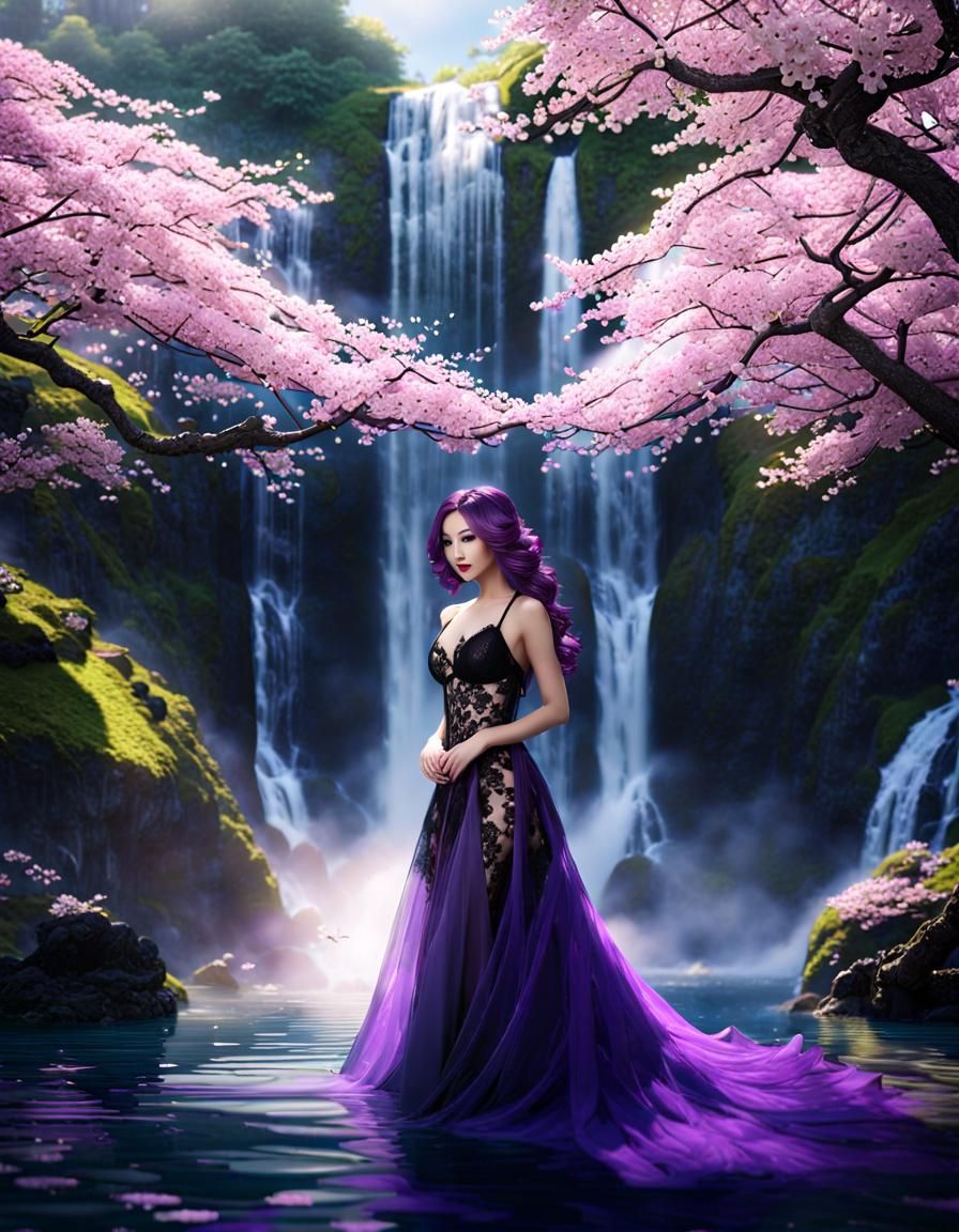 Asian Woman in Spring with Blossoms, Fantasy Art