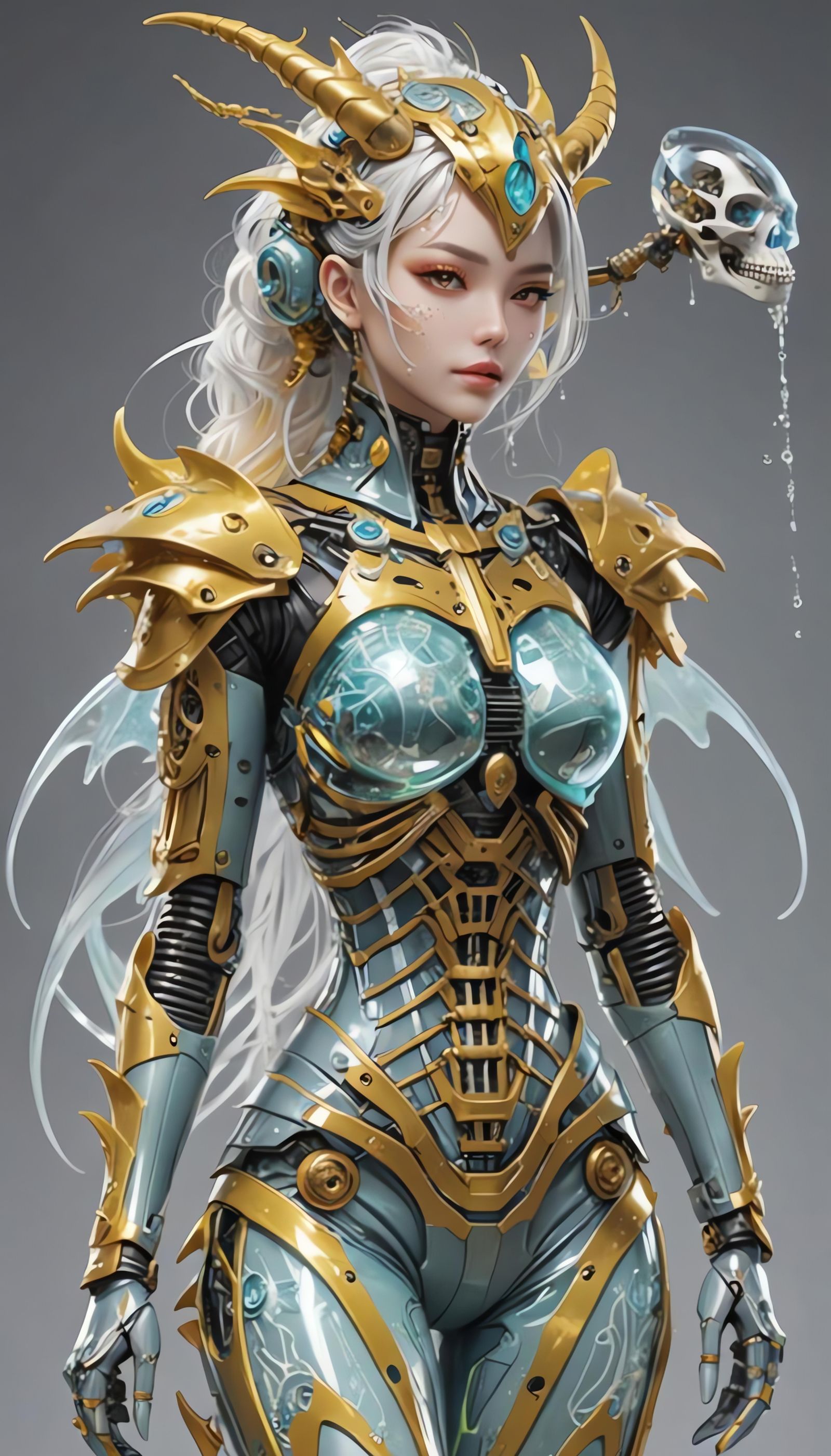 Chimera Girl with Robotic Skeleton and Slime Skin