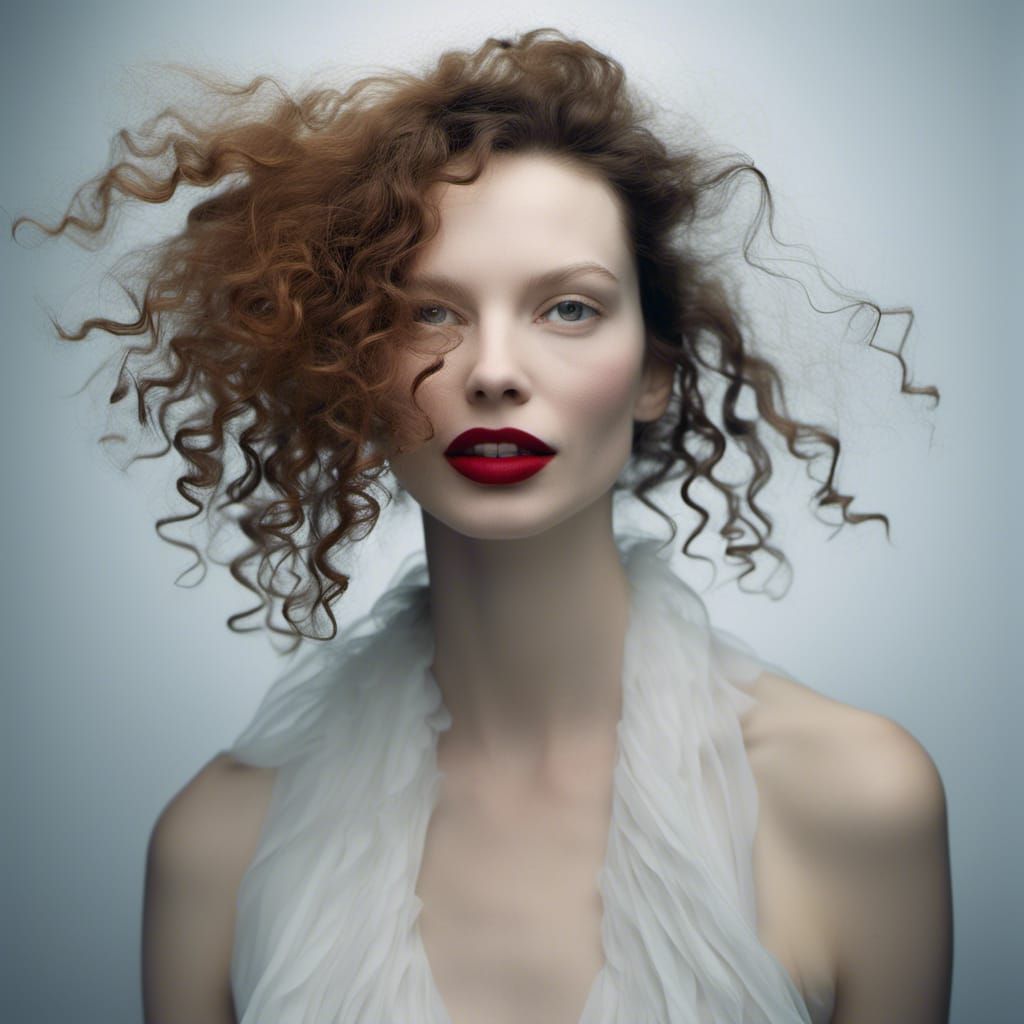 Hyperrealistic Portrait of Woman in Cafe