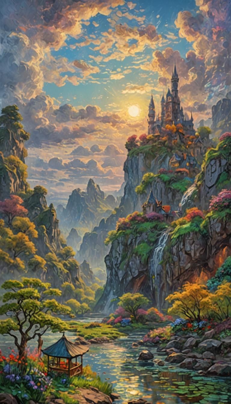 Chinese Mountains in Impressionist Style