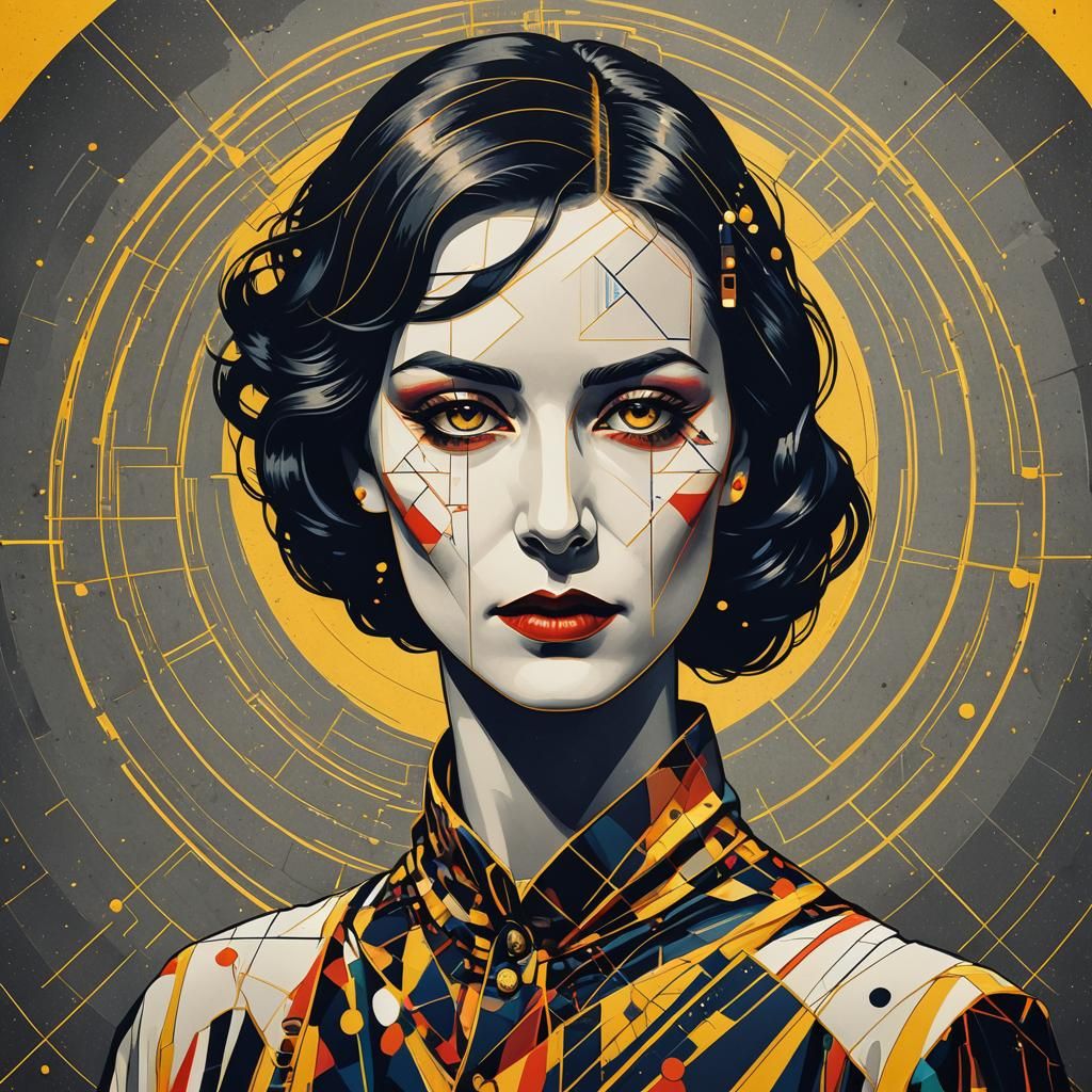 Geometric Bauhaus Portrait of Mysterious Woman