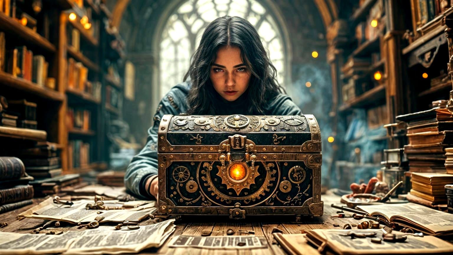 Steampunk Treasure Chest in Museum Display