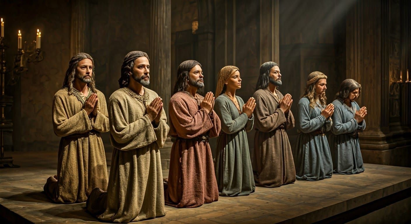 A lifelike, detailed artistic representation of a group of p...