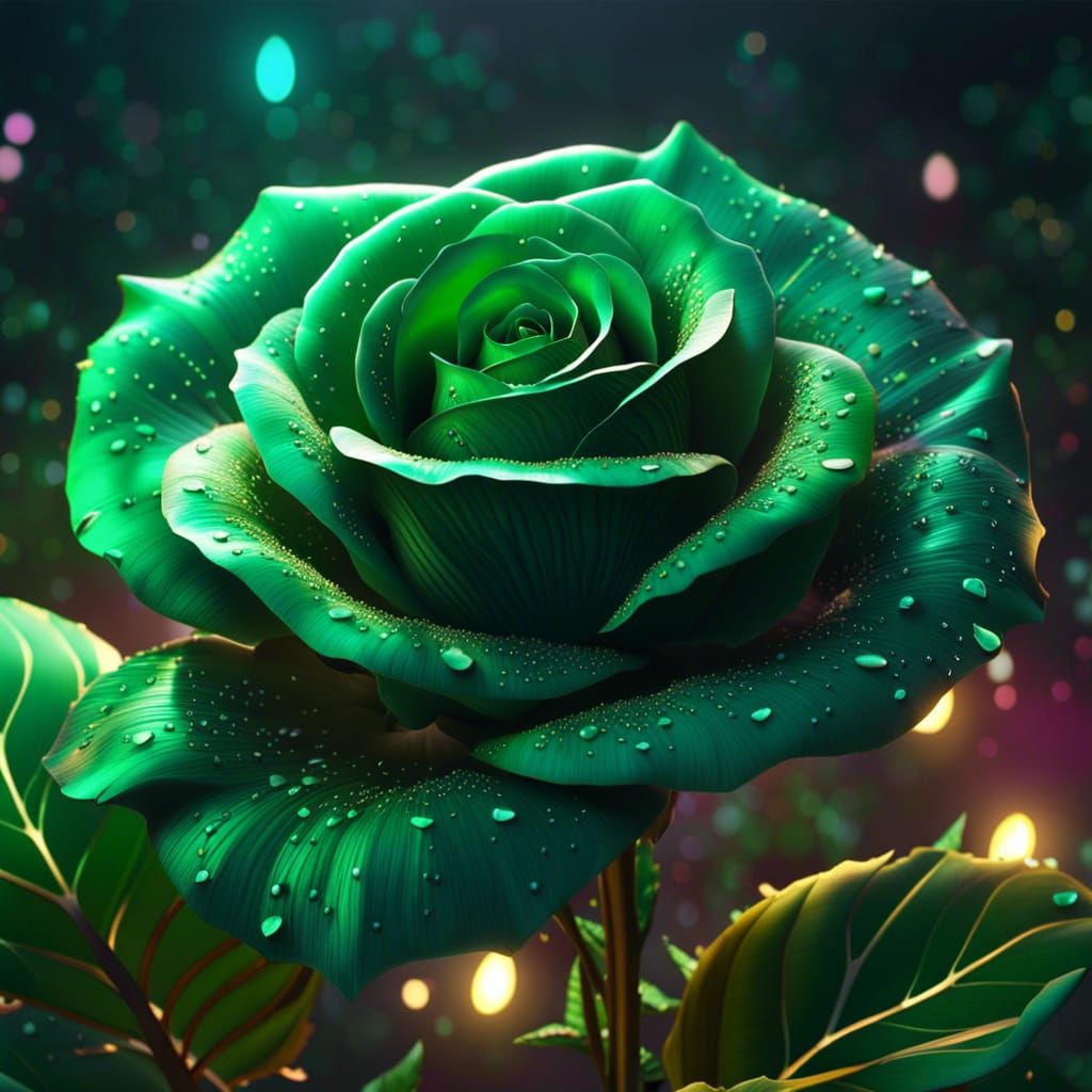 Green Galaxy Rose: Detailed Fantasy Concept Art