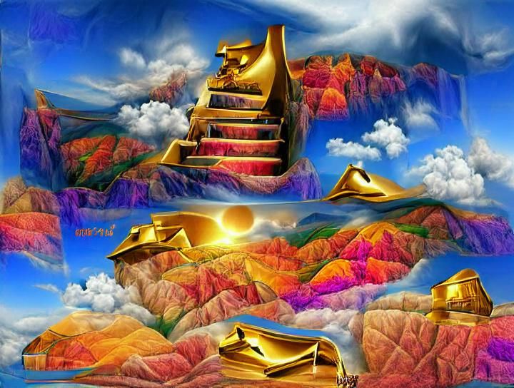 Ethereal Temple Sunset in Fantasy Landscape