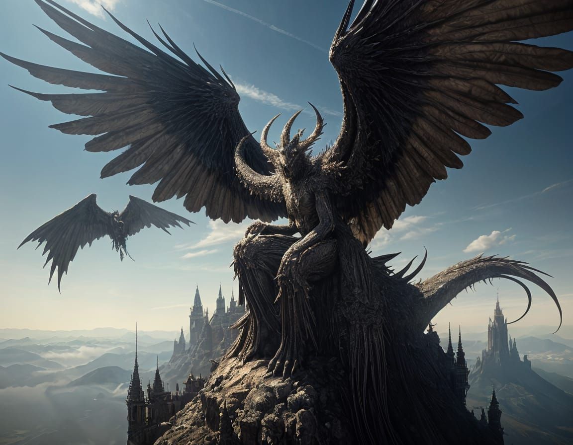 Fierce Dragon with Epic Wings in Hyperdetailed Scene