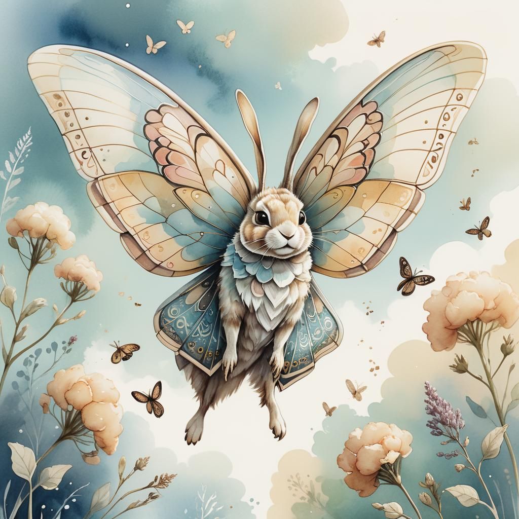 Wing-Eared Rabbit Moth in Watercolor Concept Art