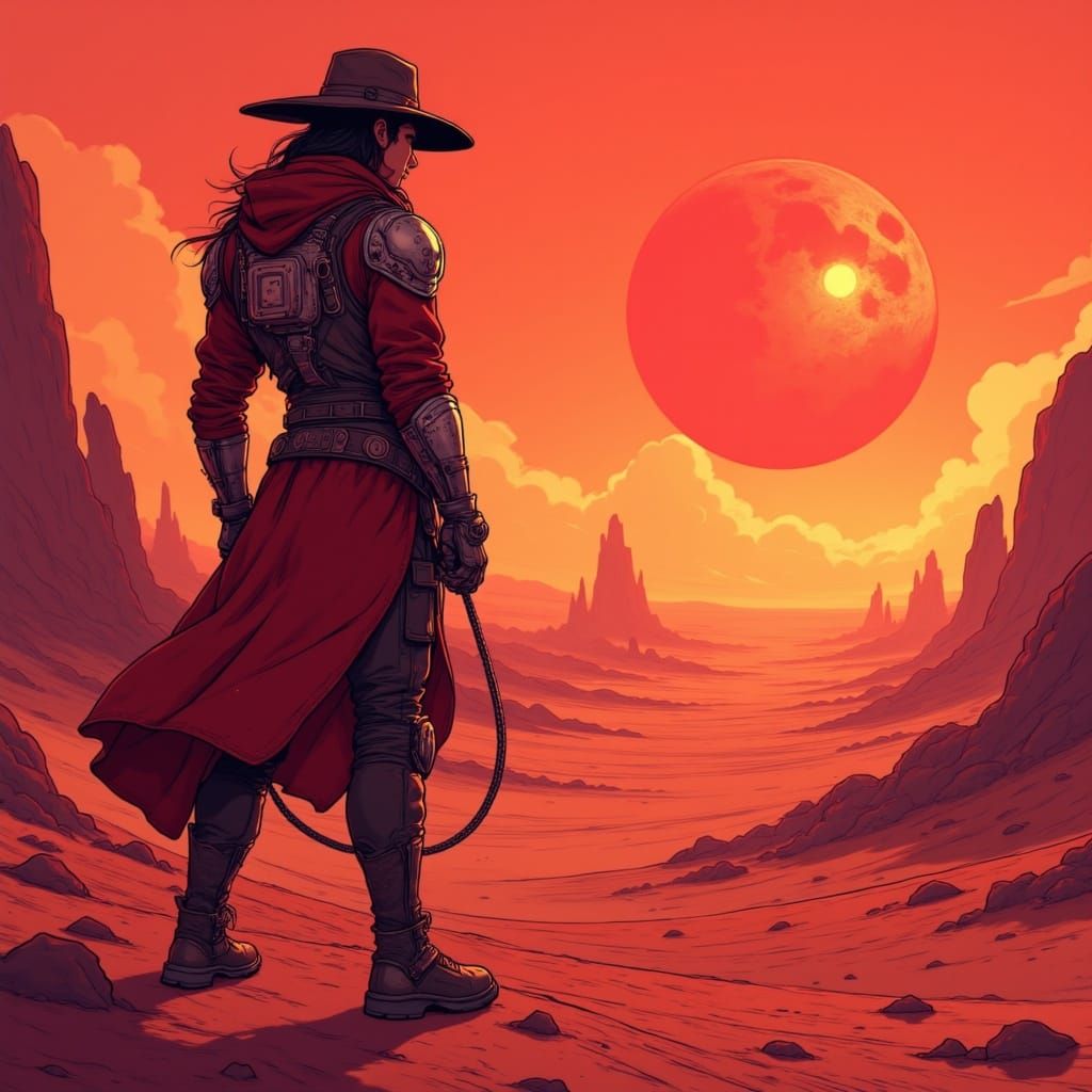 Space Cowboy on Mars in Cartoon Style