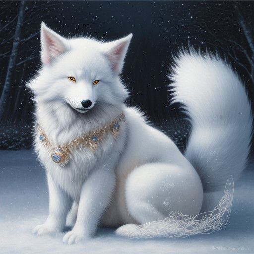 Surreal Impressionistic Kitsune in Winter Wonderland