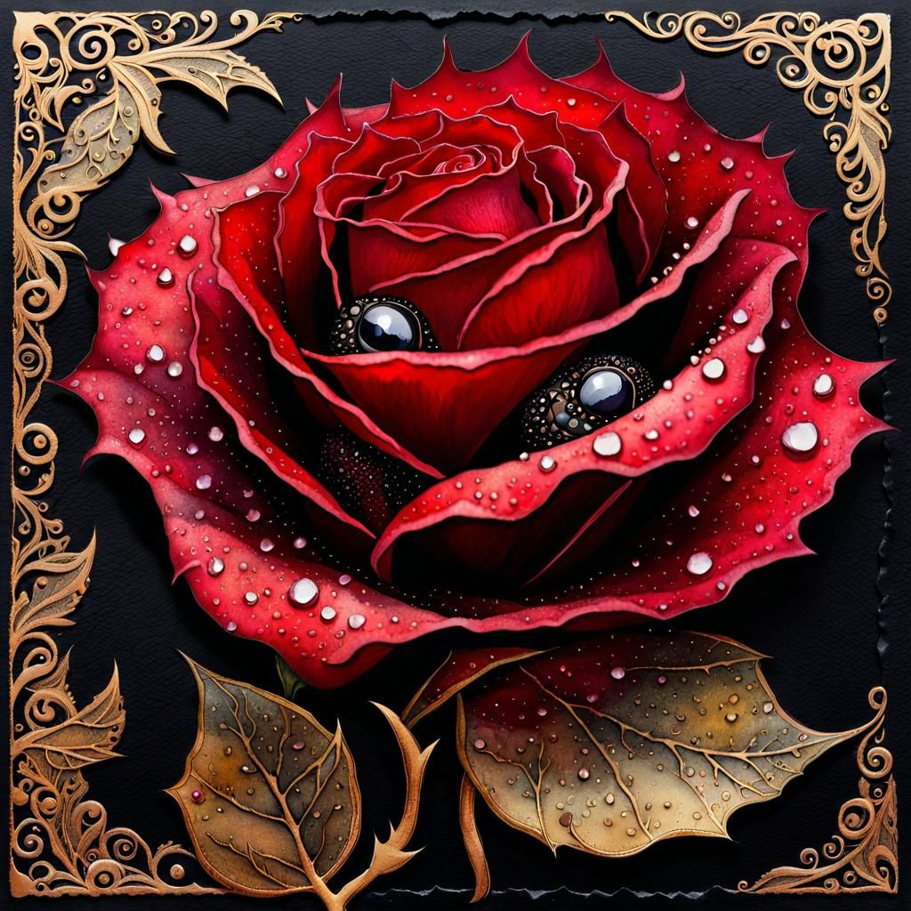 Tiny Red Dragon Peek-a-Boo in Vintage Black Rose