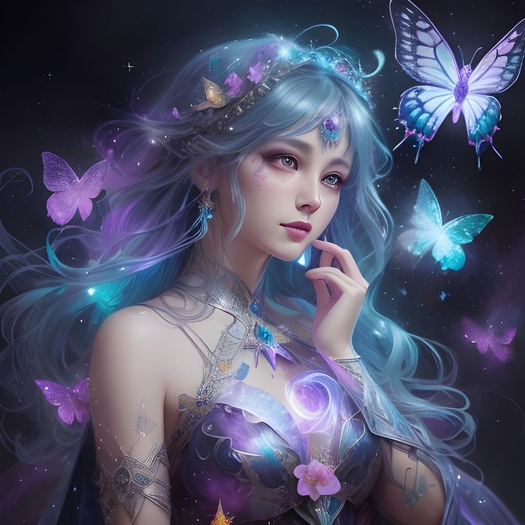 Cosmic Galaxy Butterfly in a Bioluminescent Dream