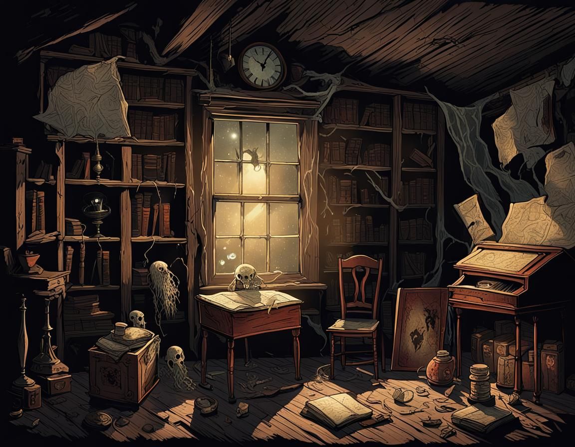 Eerie Attic Filled with Cursed Objects