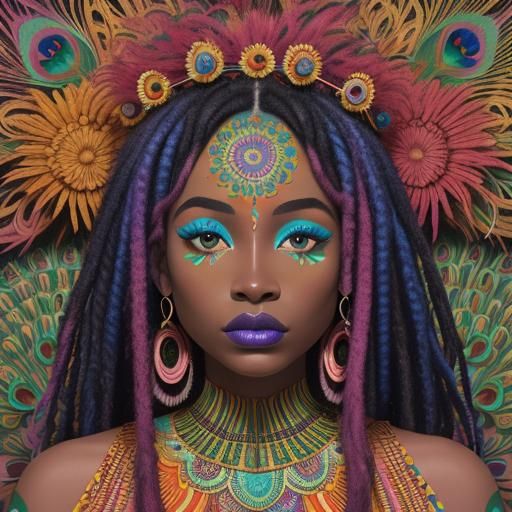 Rainbow African Woman Portrait in Afripop Style