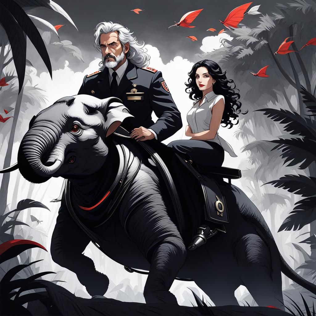 Elephant Shrew Pilot Rides Giant Cat: Pencil Art