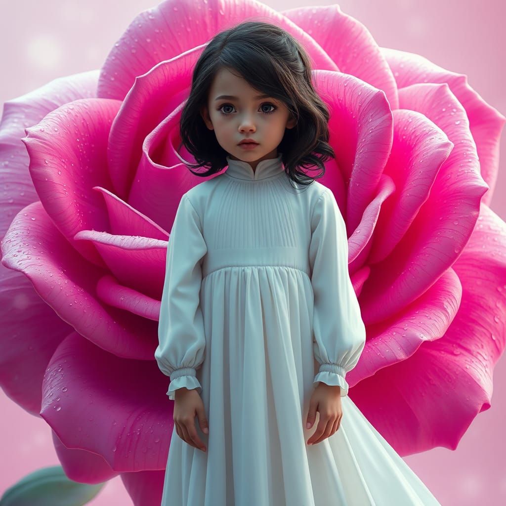 Girl with Fuchsia Rose: Detailed Matte Painting