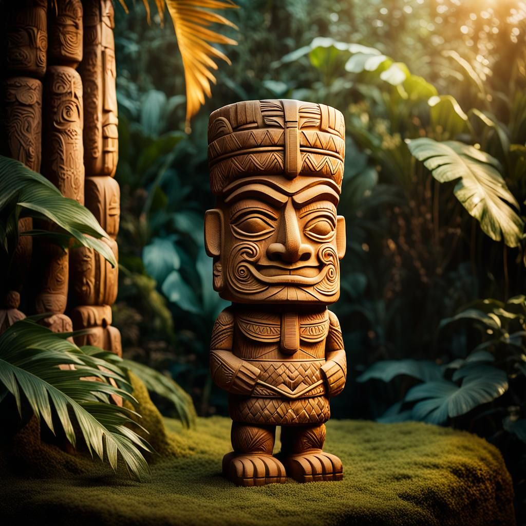 Polynesian Tiki Idol with Hawaiian Decor