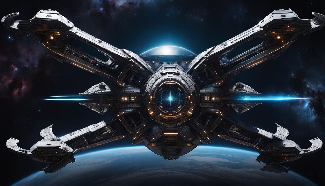 Futuristic Starfighter in Deep Space, Lunarpunk Style