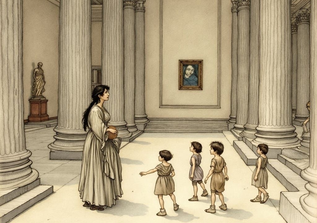 Art Museum Visit in Arthur Rackham Style