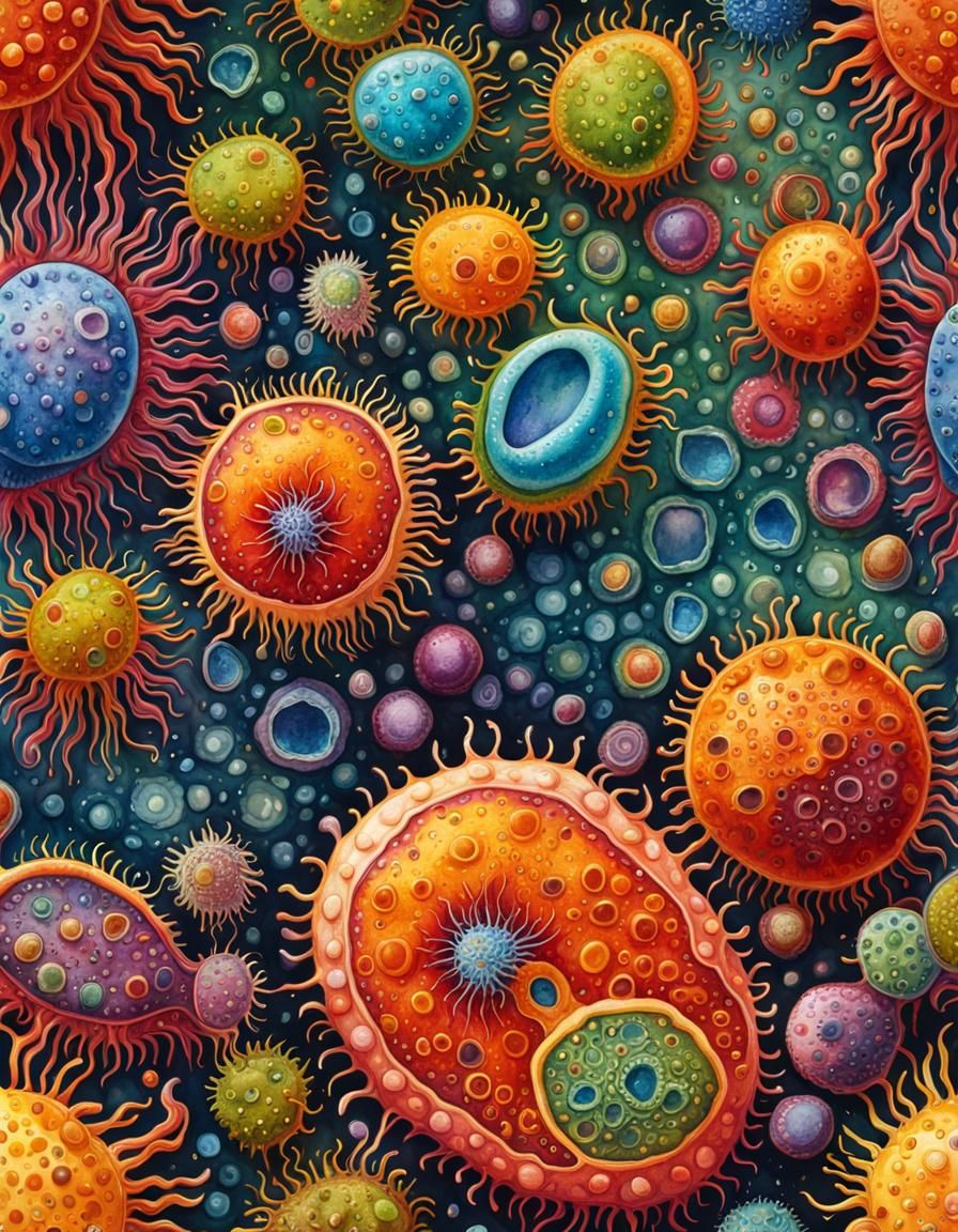 Amoeba Cell in Watercolor with Intricate Details