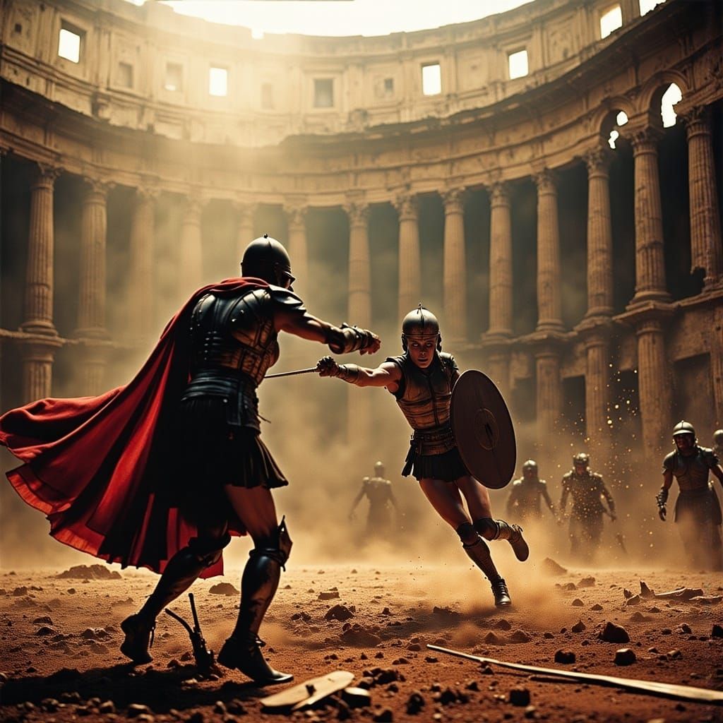 Epic Gladiator Battle in Ancient Roman Colosseum