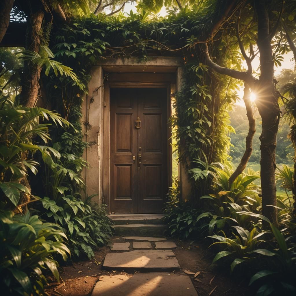 Open Doorway to Paradise: Dreamy Cinematic Film Still
