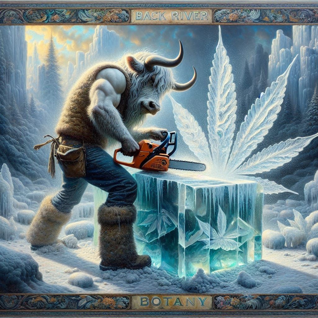 Epic Hippie Bull Crafts Cannabis Leaf Ice Sculpture Amidst B...