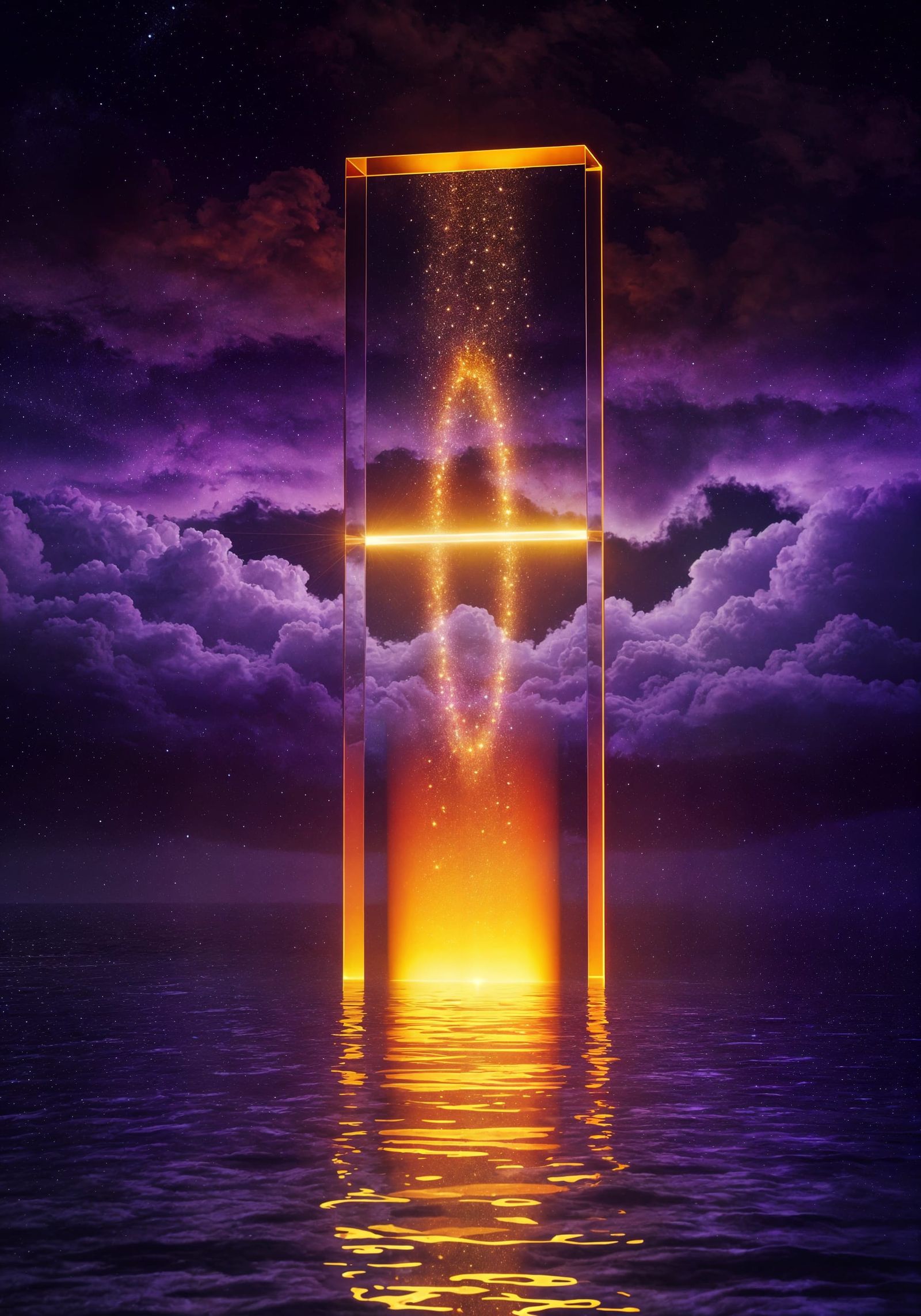 Glowing Glass Monolith in Cosmic Dreamscape