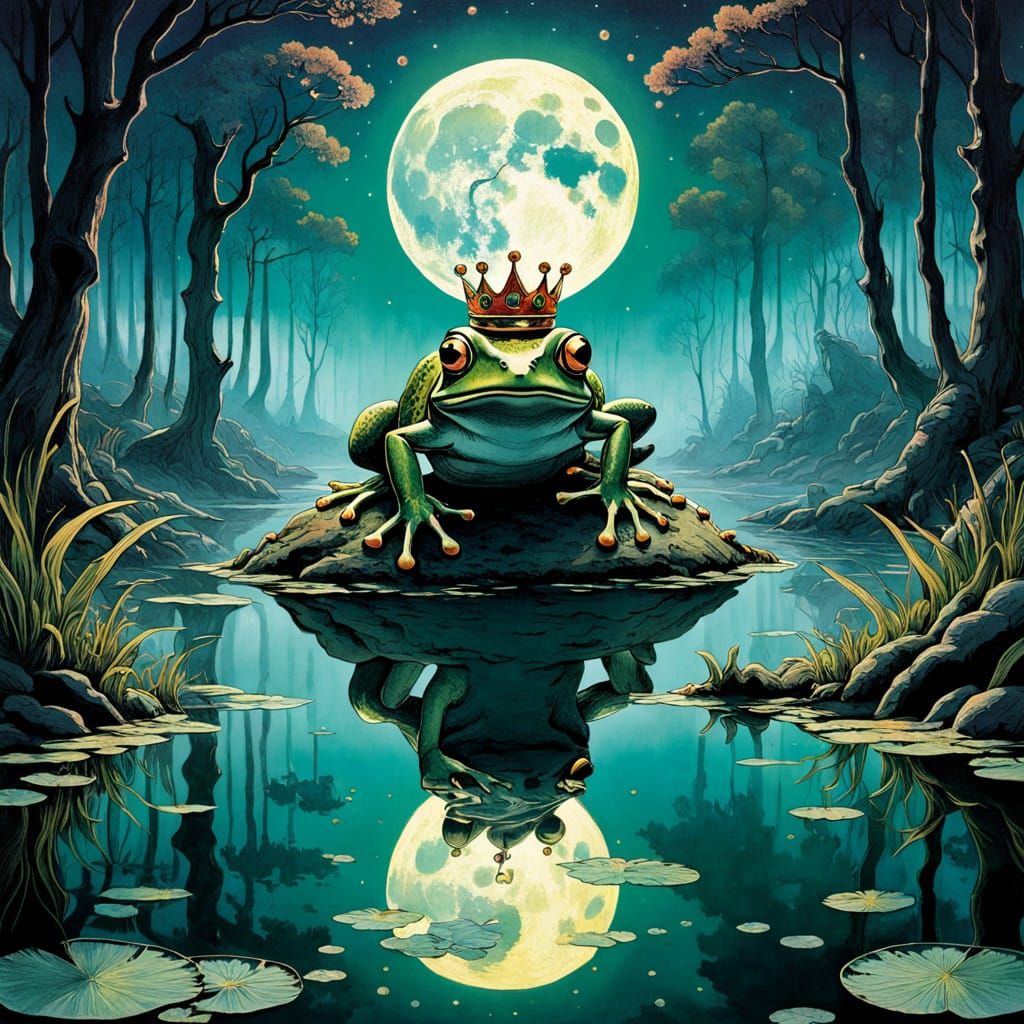 Glowing Frog Leaps into Regal Moonlit Forest