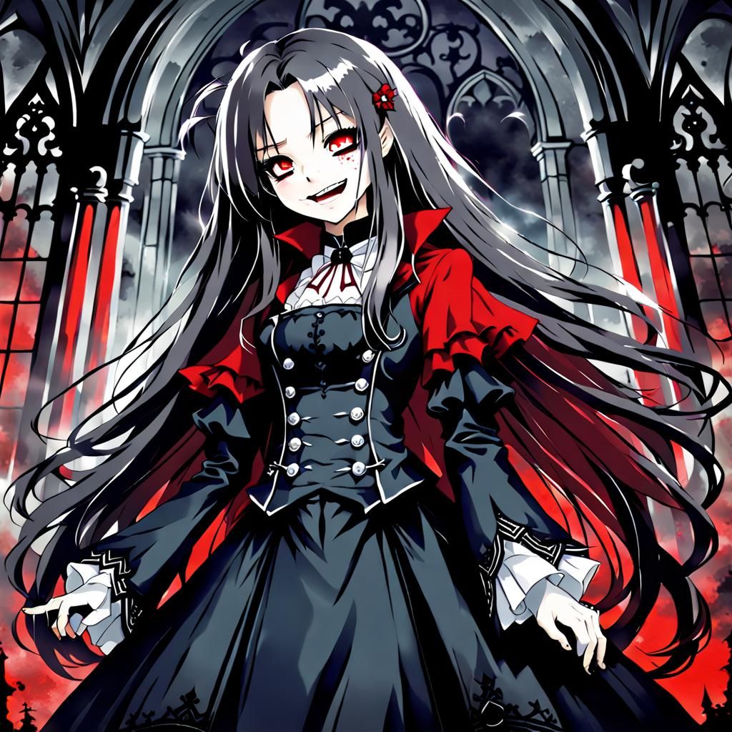 Gothic Vampire Woman with Antique Charm in Anime Style