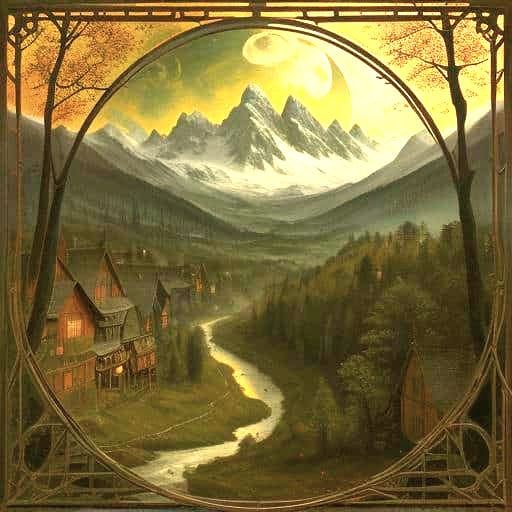 Moonlit Fantasy Landscape Painting with Silver Shadows