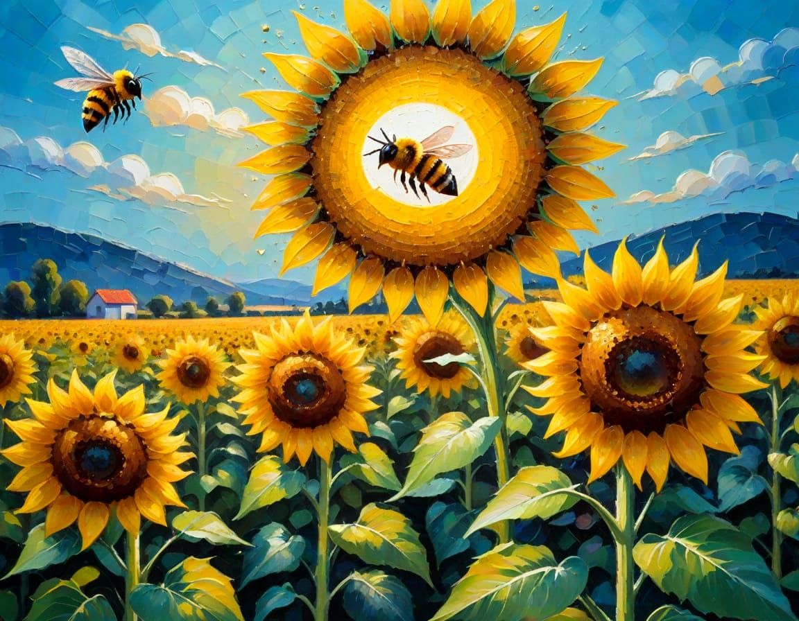 Sunflowers in Morning Radiance, Neo-Impressionist Style
