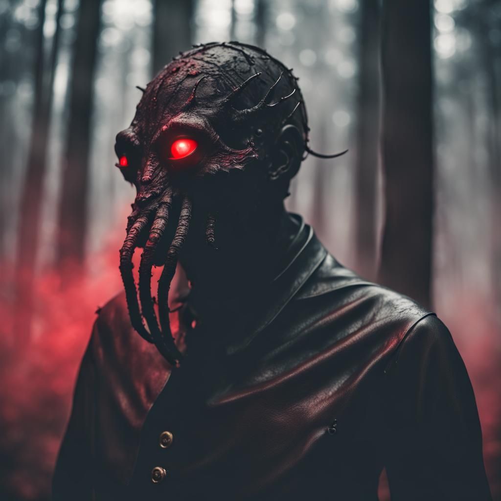 Lovecraftian Smoke Fiend in Foggy Forest