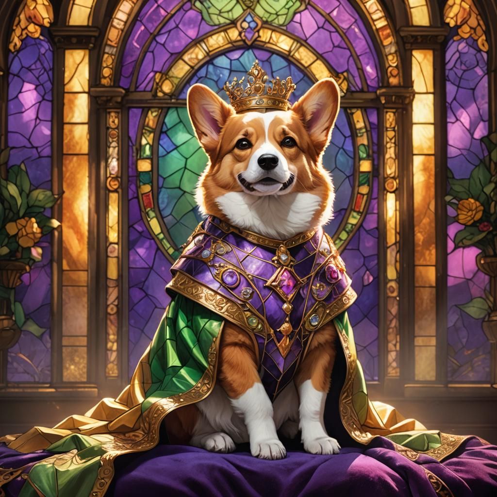 Corgi Queen on Throne: Fantasy Digital Art