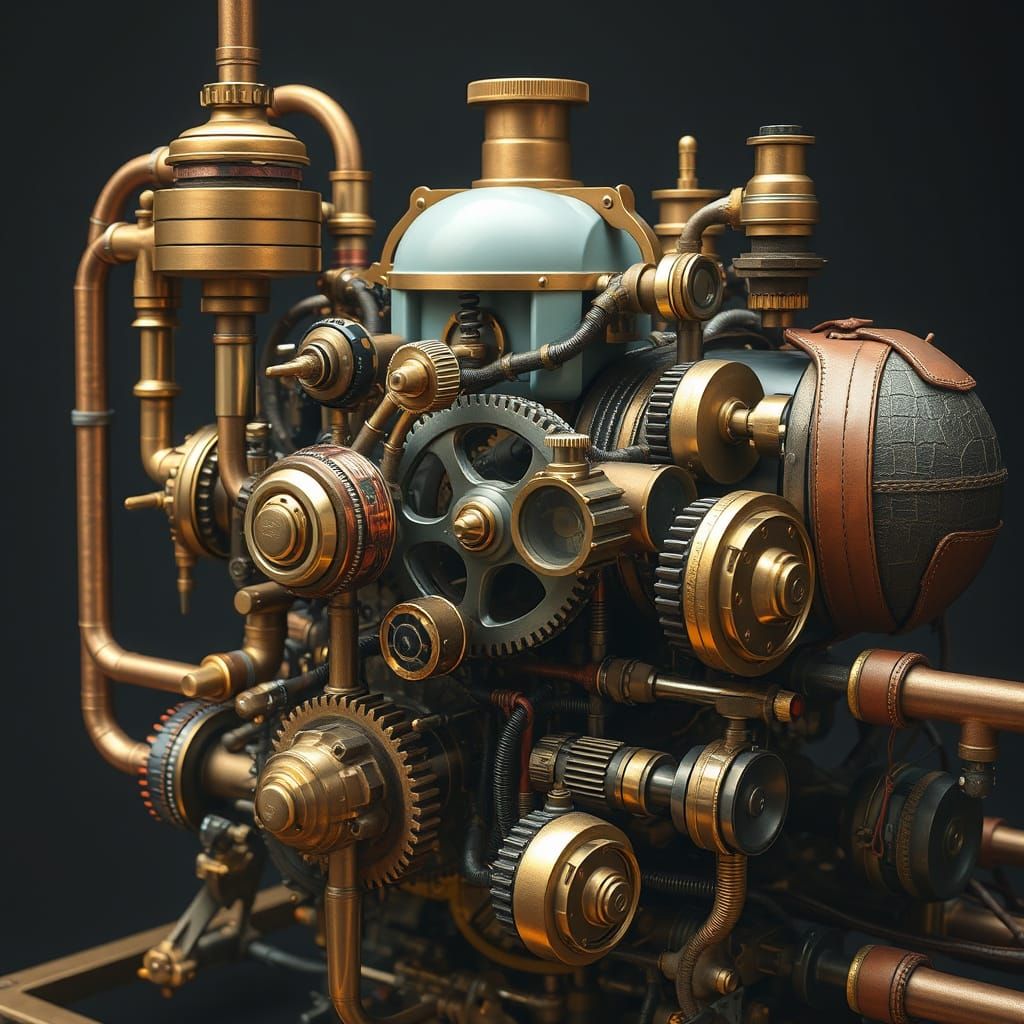 Intricate Steampunk Engine with Brass and Copper
