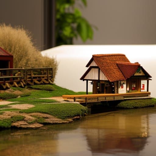 Detailed Miniature Village Model at Golden Hour