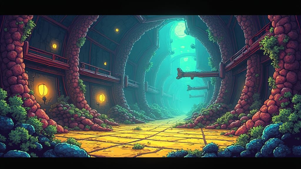 Vibrant Pixel Art Combat Arena in Alien Hive