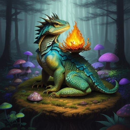 Mystical Dragon in Whimsical Forest Scene