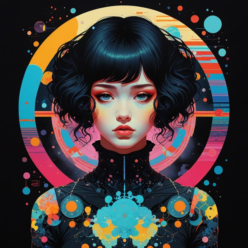 Gothic Art Nouveau Painting in Neon Colors