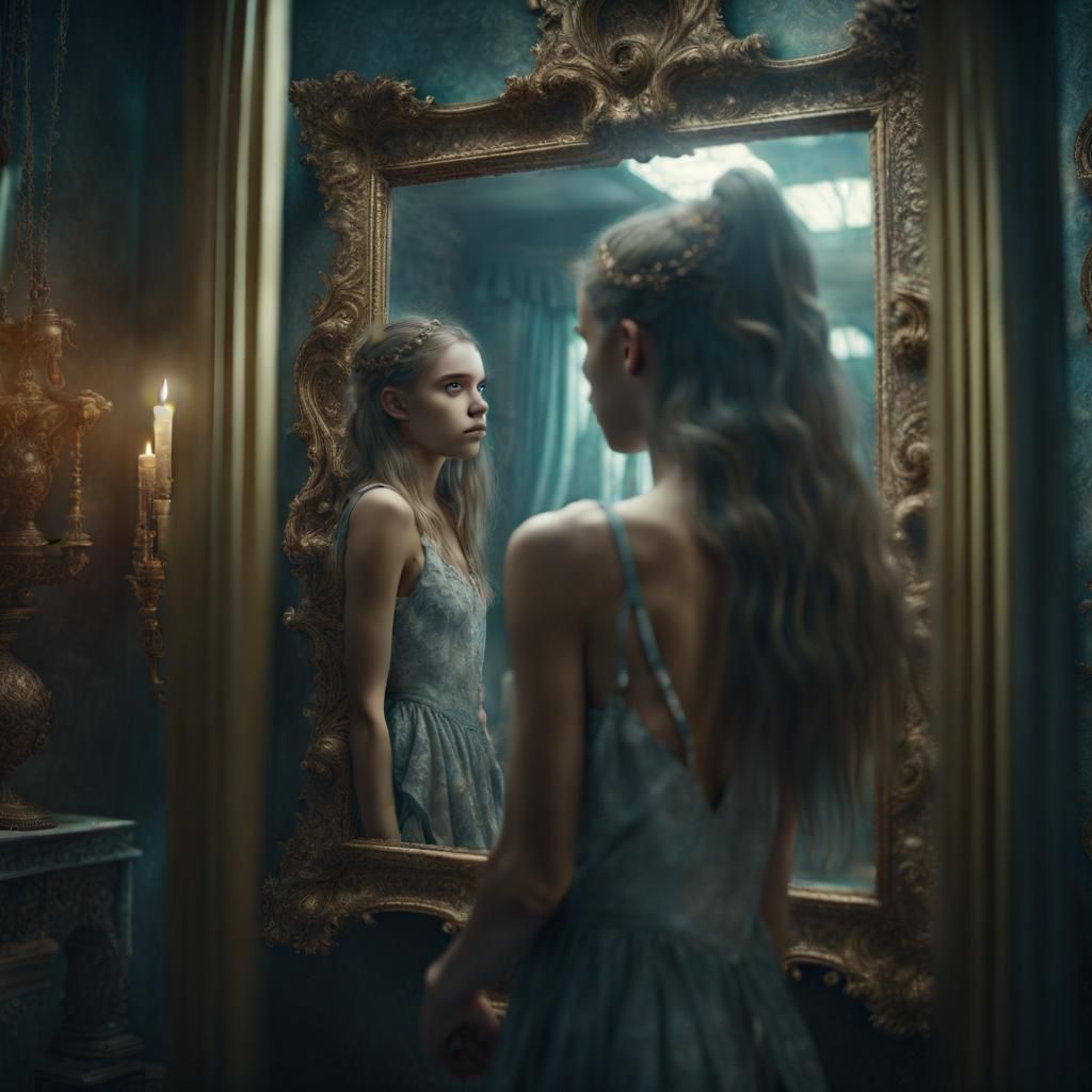 Ethereal Reflection: A Girl and Her Ghost