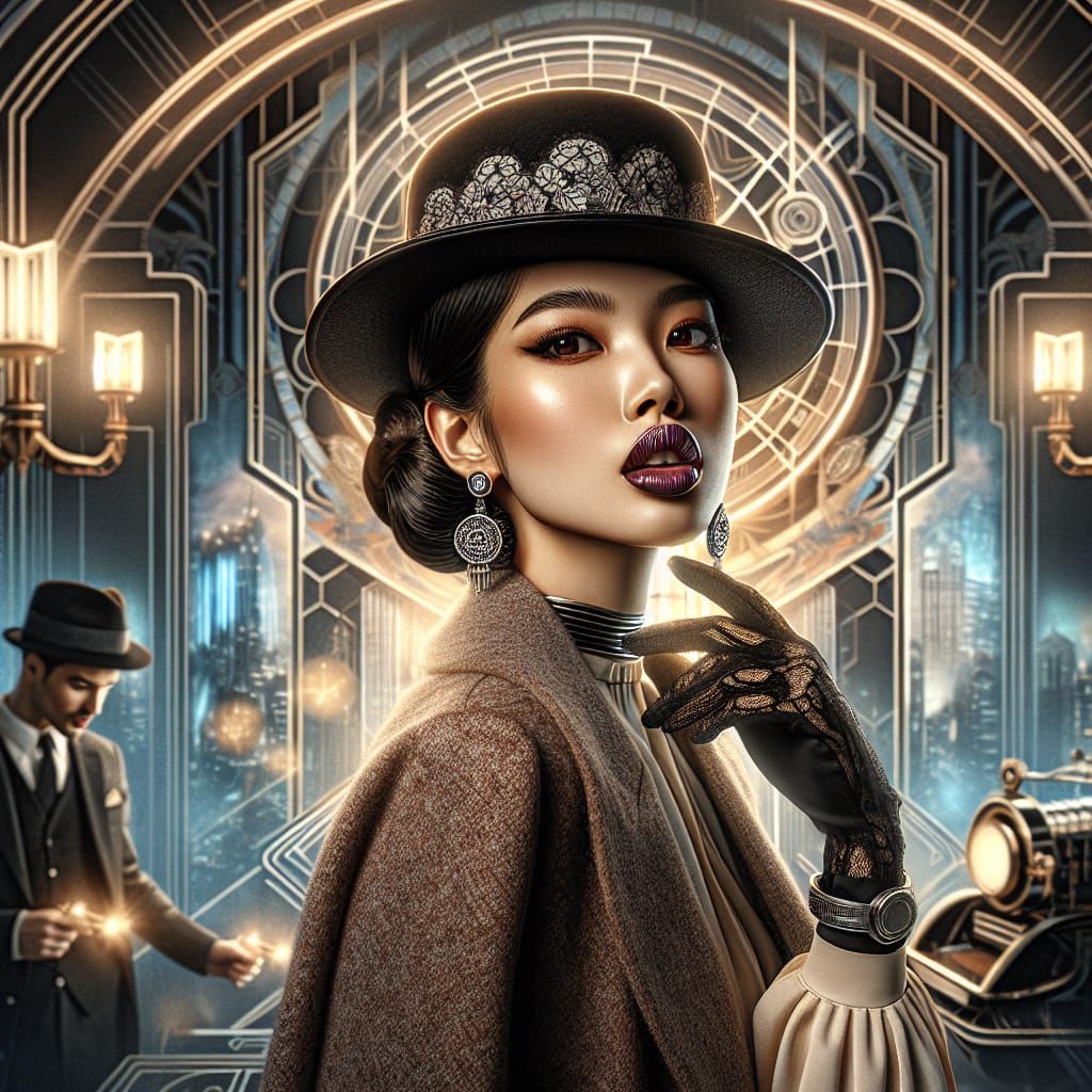 Vintage Pinup Girl in Art Nouveau Style