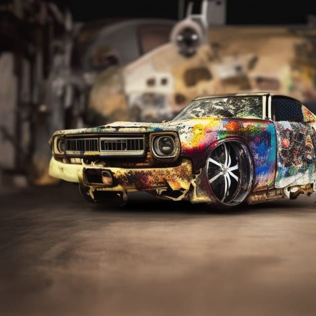 Aggressive Muscle Car Reimagined as Patchwork Album Art