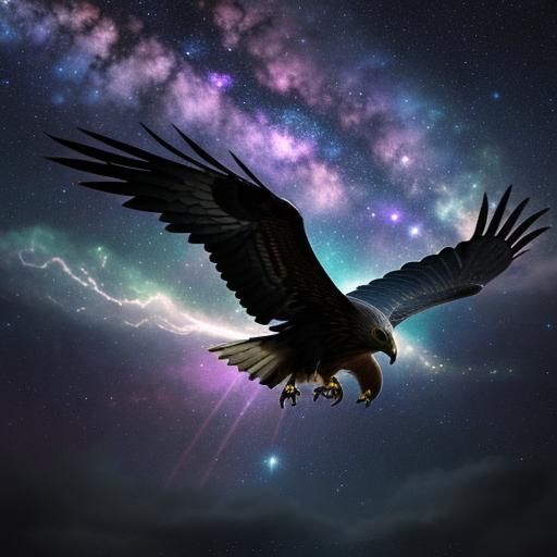 Hawk's Cosmic Flight: An Oil Painting Masterpiece