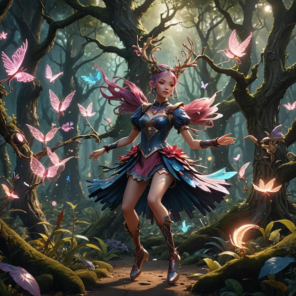Magical Girl in Enchanted Forest: Fantasy Concept Art