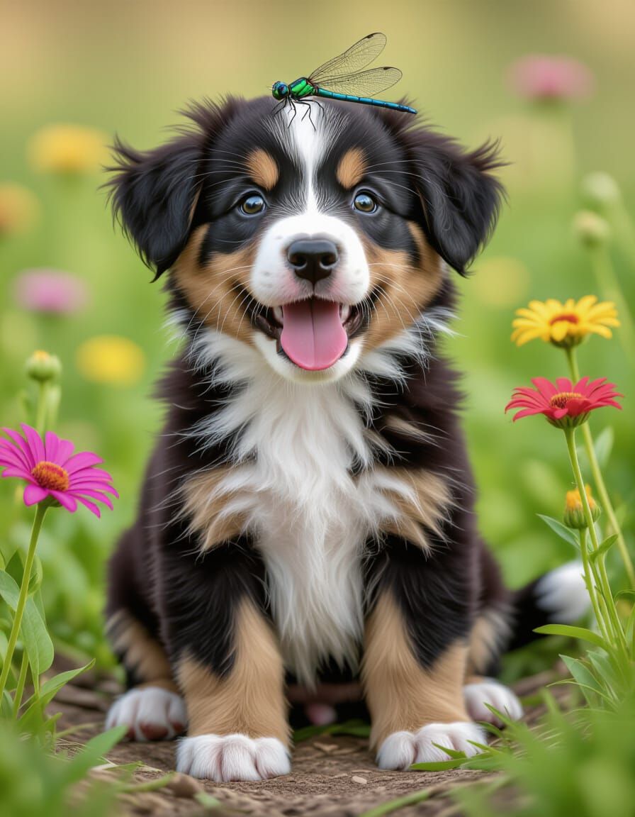 Puppy with Dragonfly: Ultra-Photorealistic Image