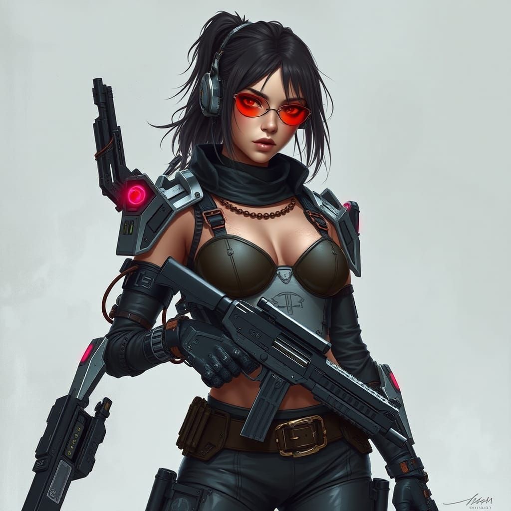 Cyberpunk Gunslinger: Cybernetic Warrior Woman