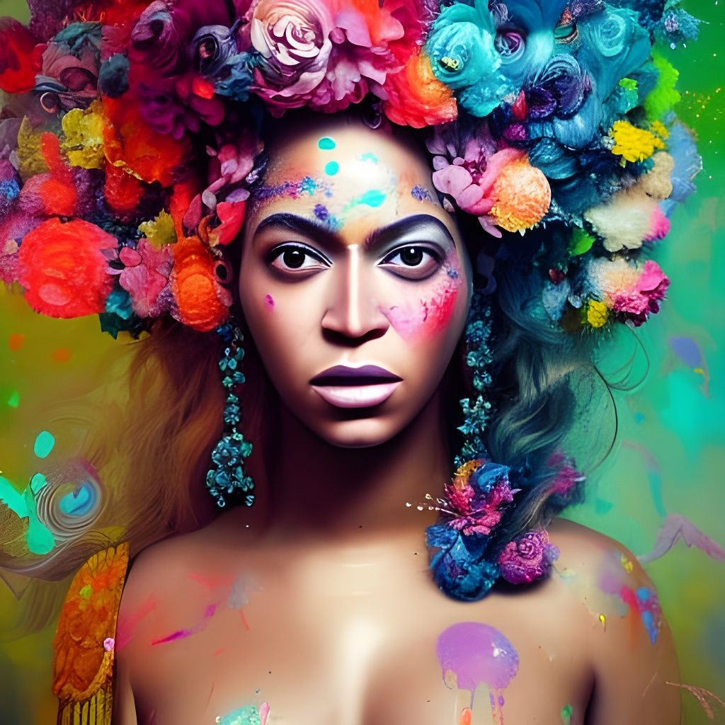 Majestic Beyonce Portrait with Flower Crown