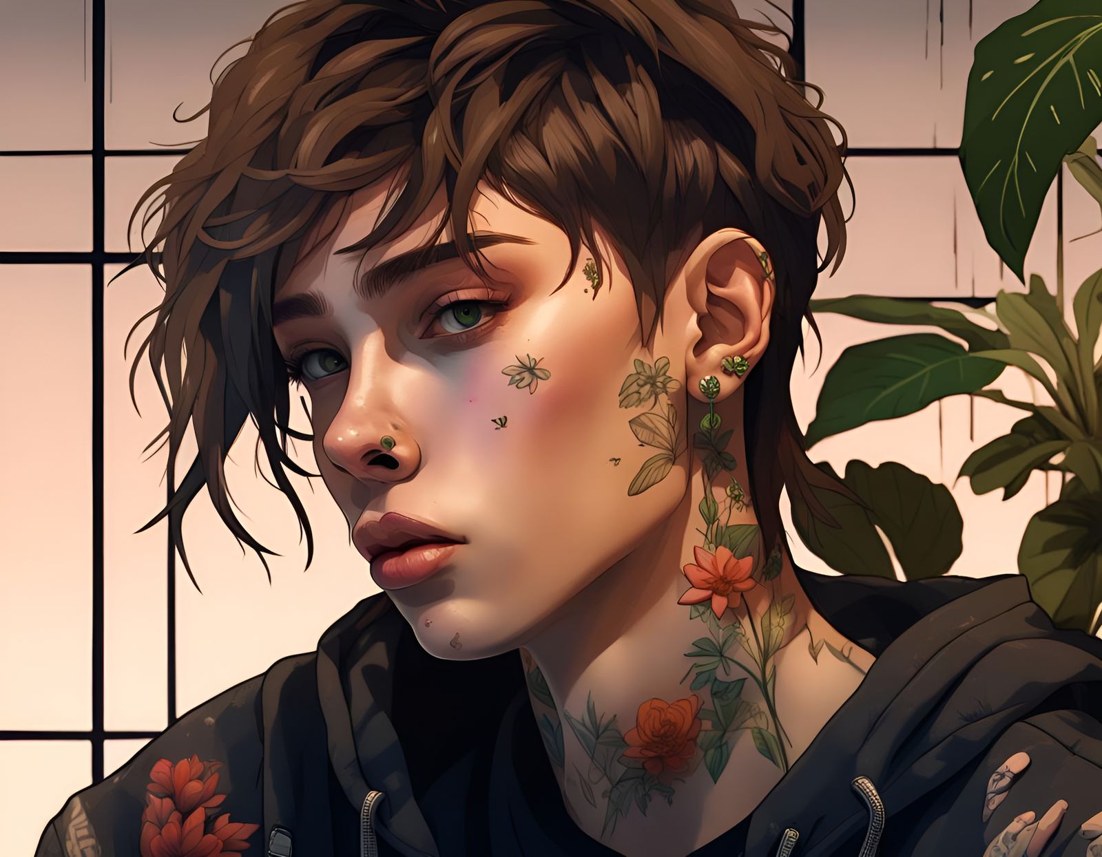 Androgynous Person with Mullet in Harajuku Hoodie