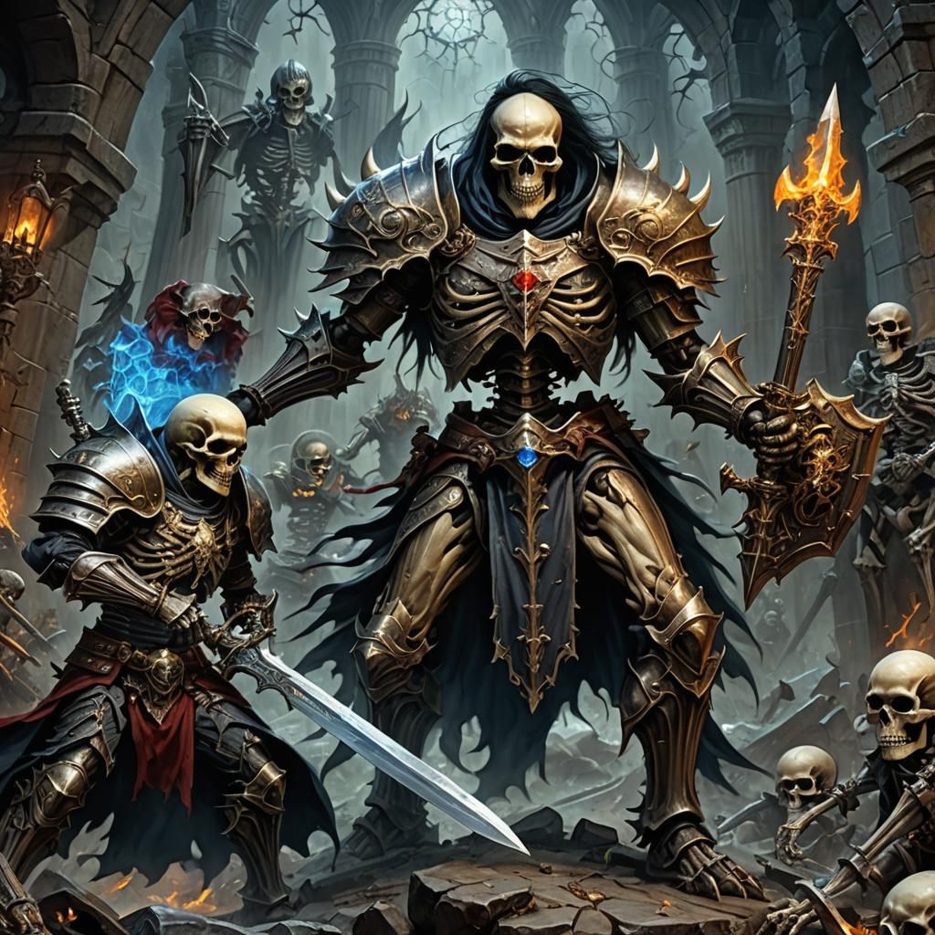Paladin vs. Demonic Skeleton in Dark Fantasy